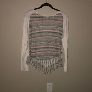 Multi blue fringe long sleeve